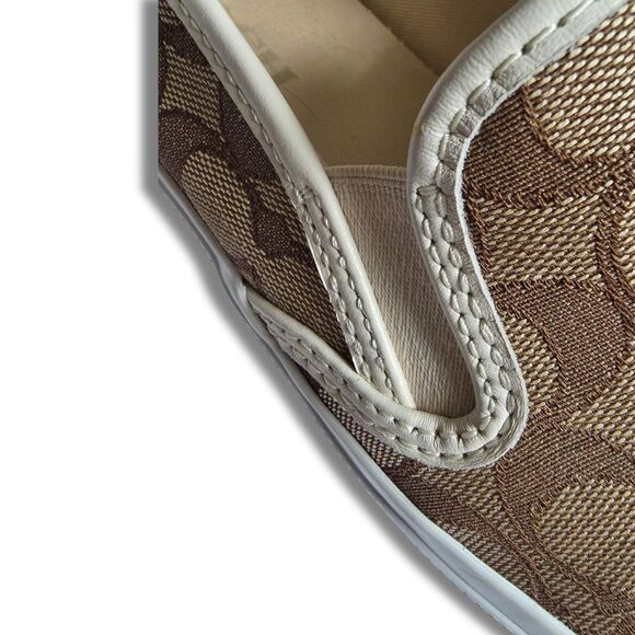 Coach Chrissy Sneakers 9.5 Beige Brown Jacquard Signature C Slip-On Shoes Loafer - Picture 5 of 11